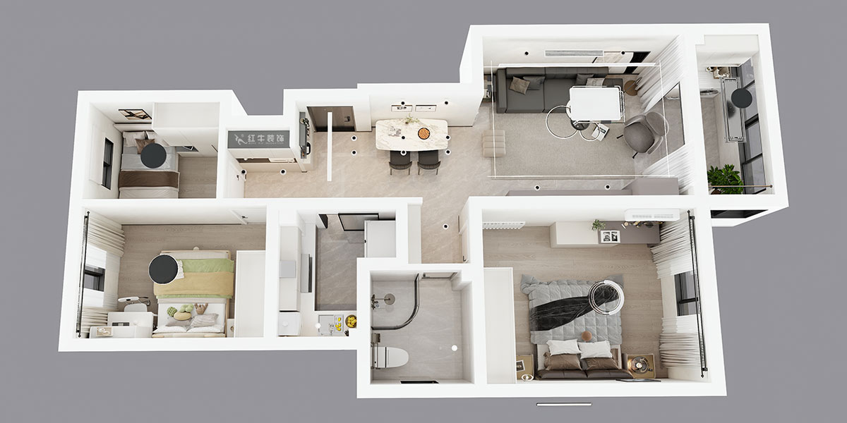 蒋琛｜白云雅居21-202-88㎡-现代简约风格｜3室2厅1卫｜新房装修｜定制家｜全包11万｜00_04鸟瞰图